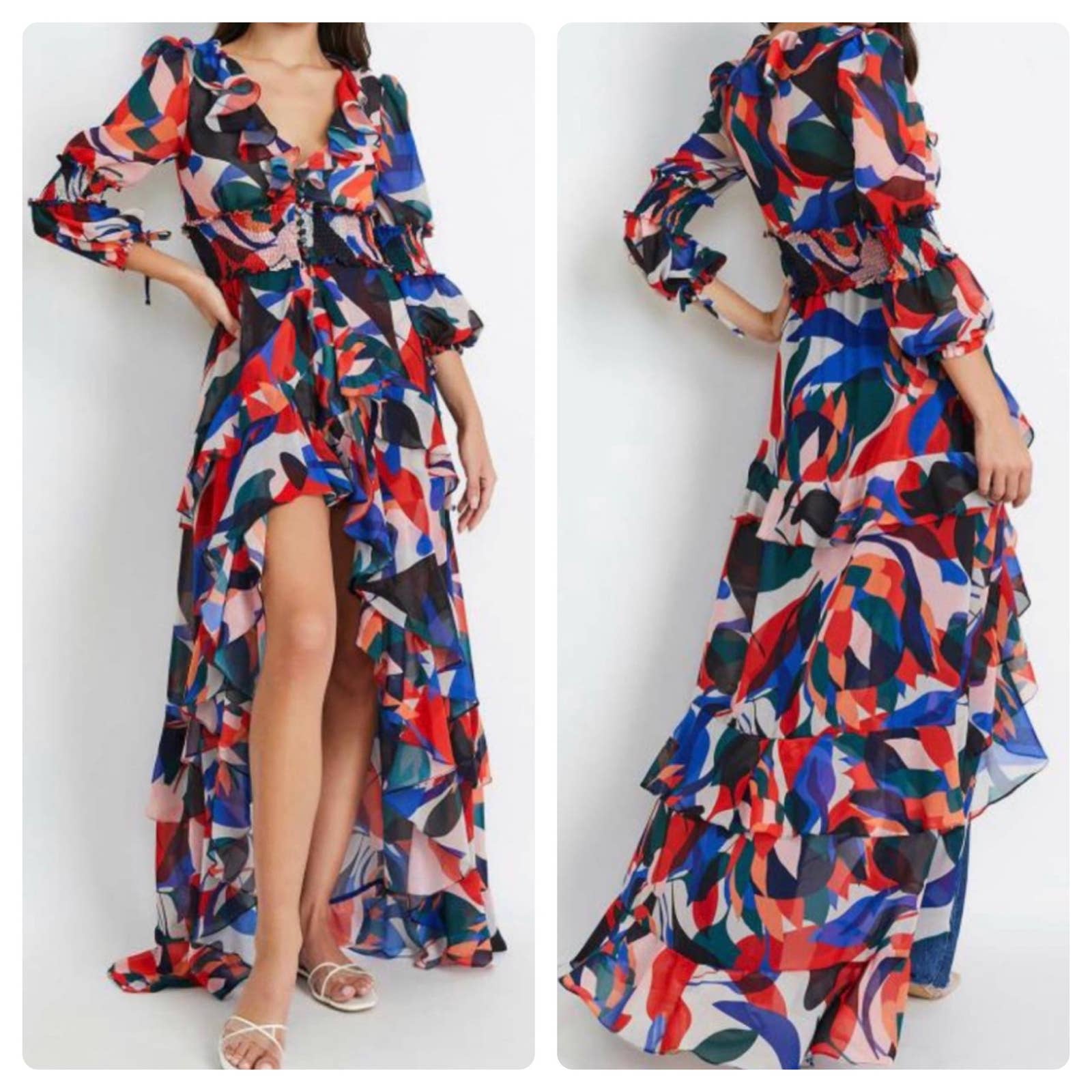 Patbo Tiered Dress Moscow Tiered Cut-Out Maxi Dress Size 2 Nwt